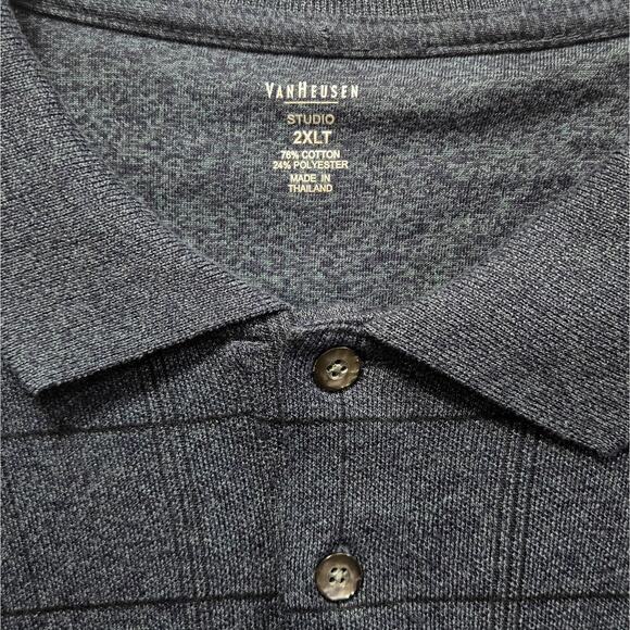Van Heusen Studio Blue w/Big Black Checks Men's Sweater Polo-Style Shirt 2XLT - Picture 4 of 5